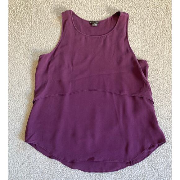 Theory Tank Top Large Silk Sleeveless Layer Purple Round Neck Luxury Classic L - Picture 1 of 13